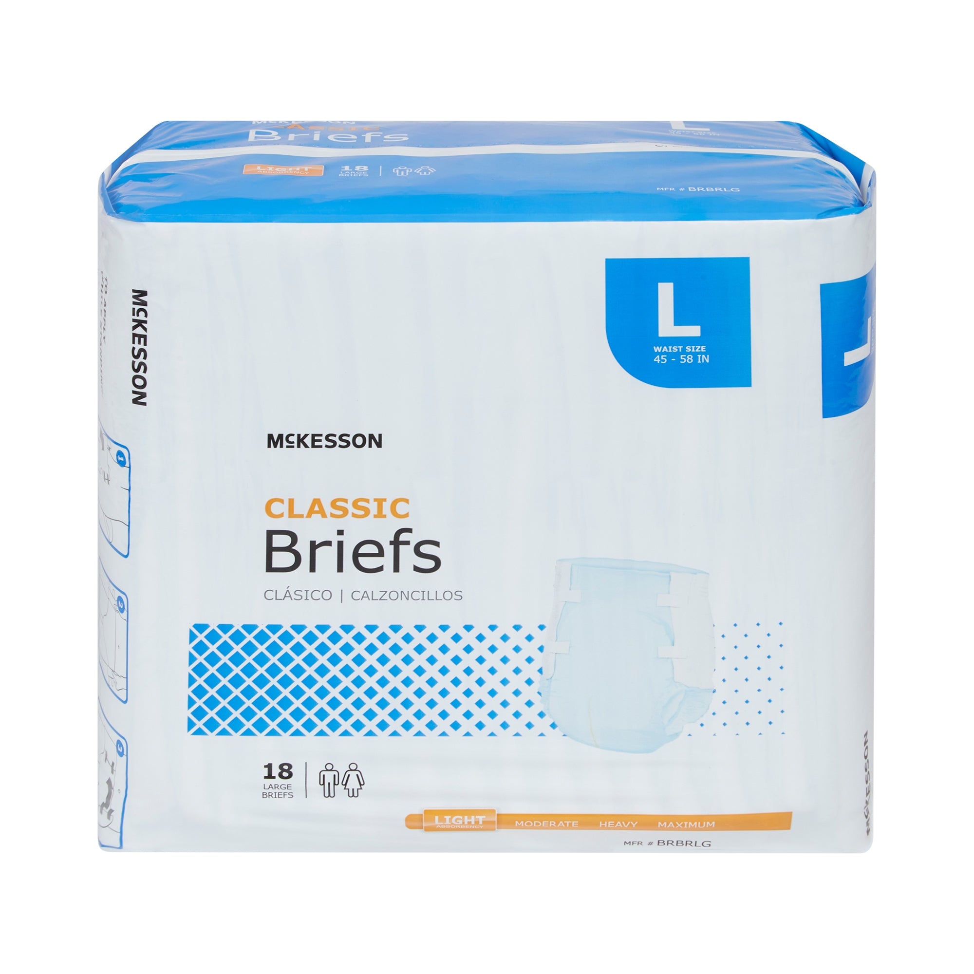 McKesson Classic Large Incontinence Briefs, Light Absorbency - 72 Pack
