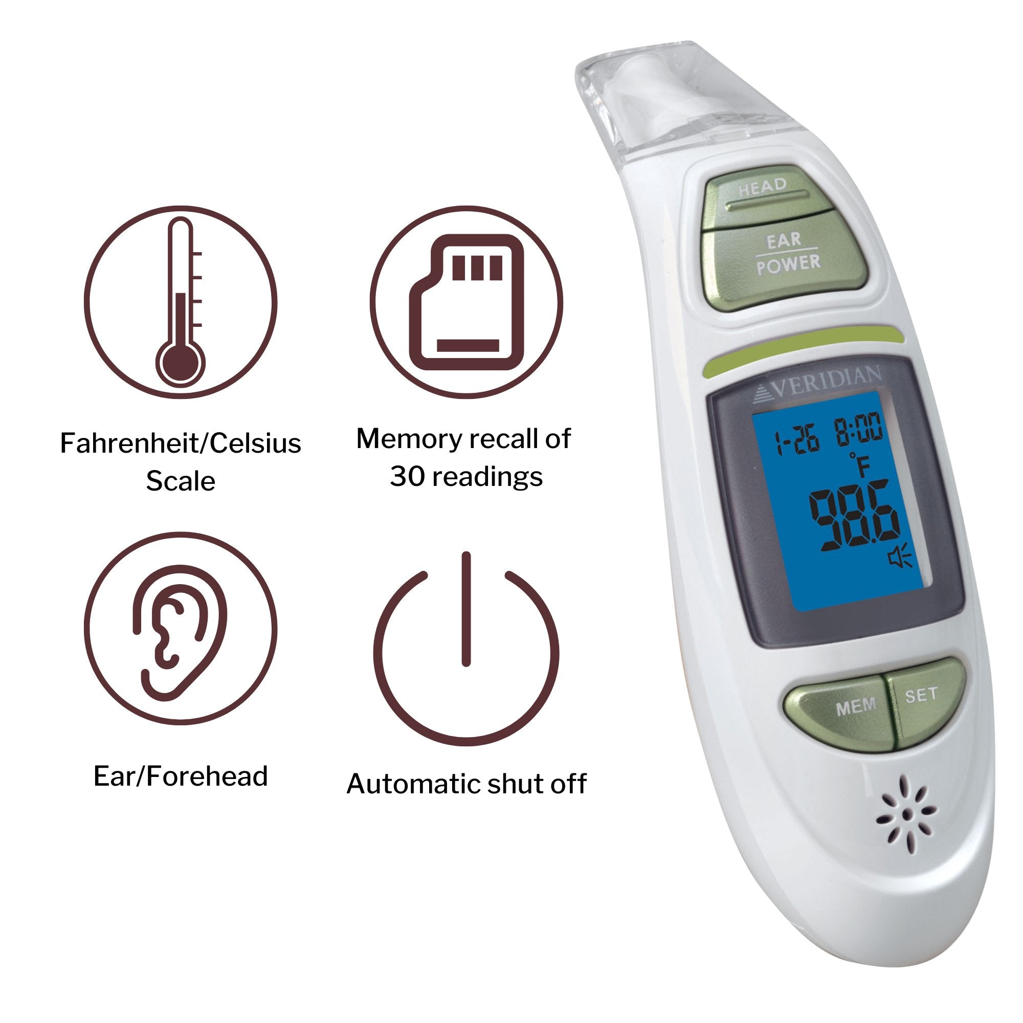 Veridian Infrared Thermometer, Tympanic Ear Digital Talking Thermometer (1 Unit)