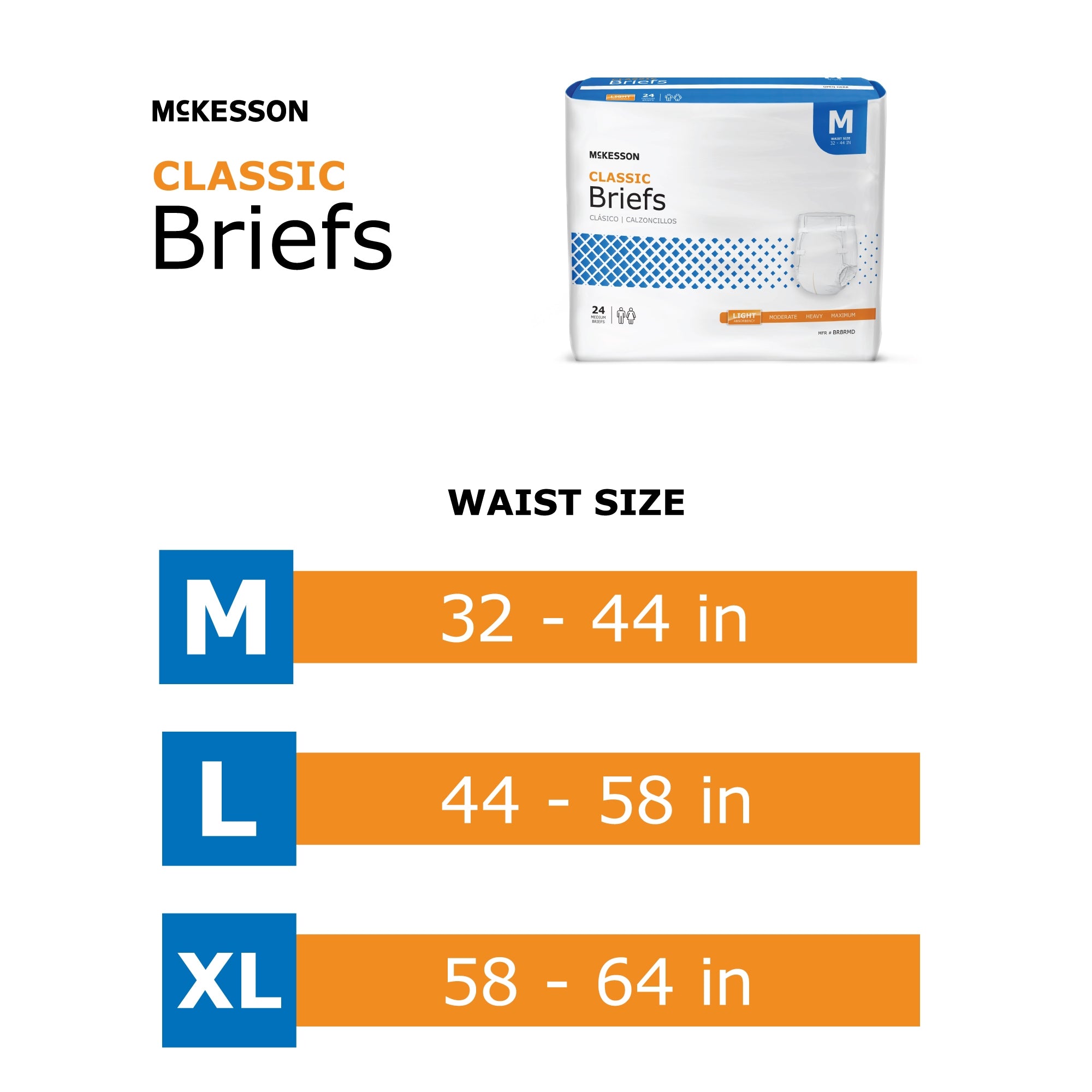 McKesson Classic Large Incontinence Briefs, Light Absorbency - 72 Pack