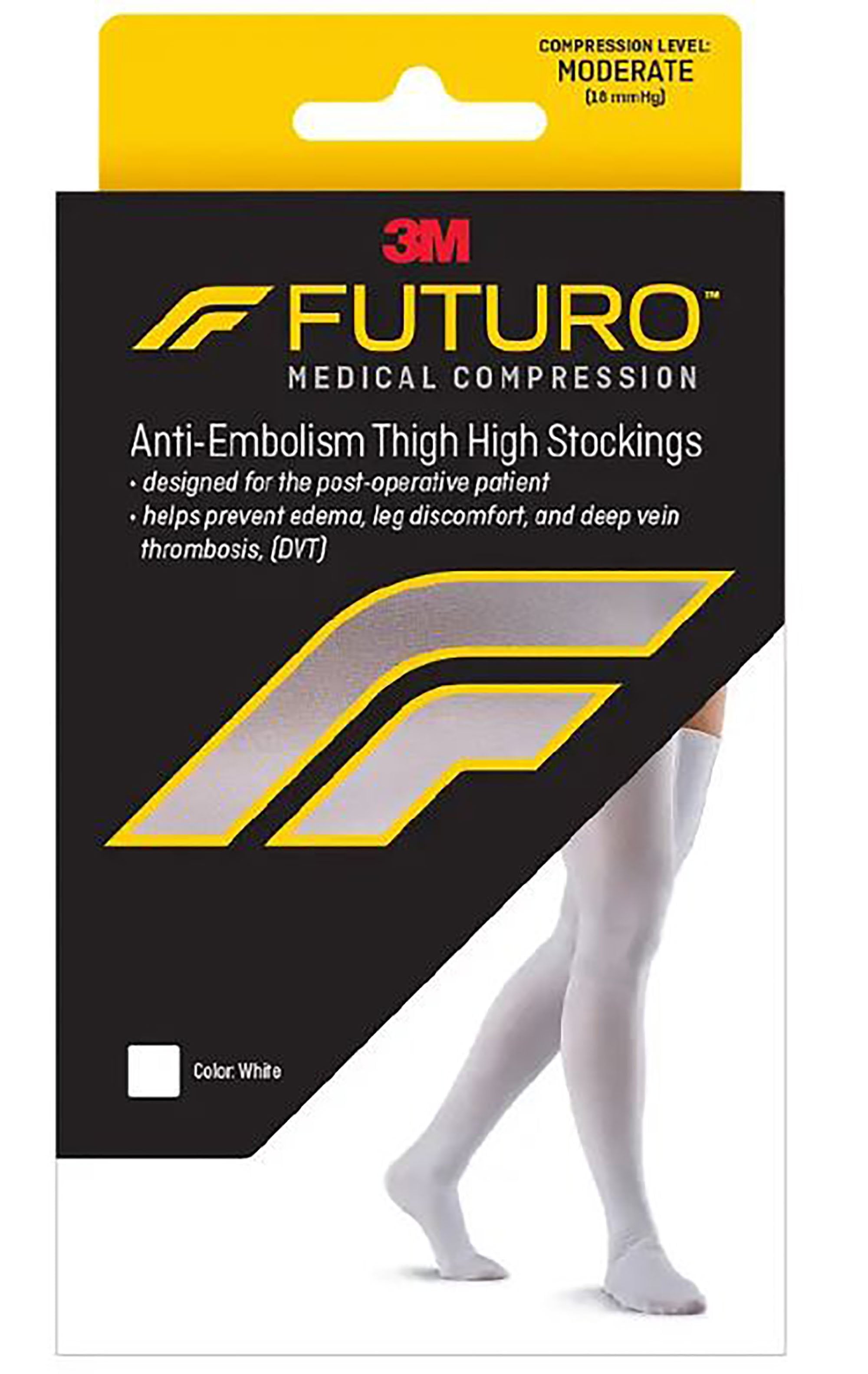 3M Futuro™ Anti-Embolism Thigh-Length Stockings, Moderate Compression, Thigh High, Medium/Regular, White, Closed Toe (6 Units)