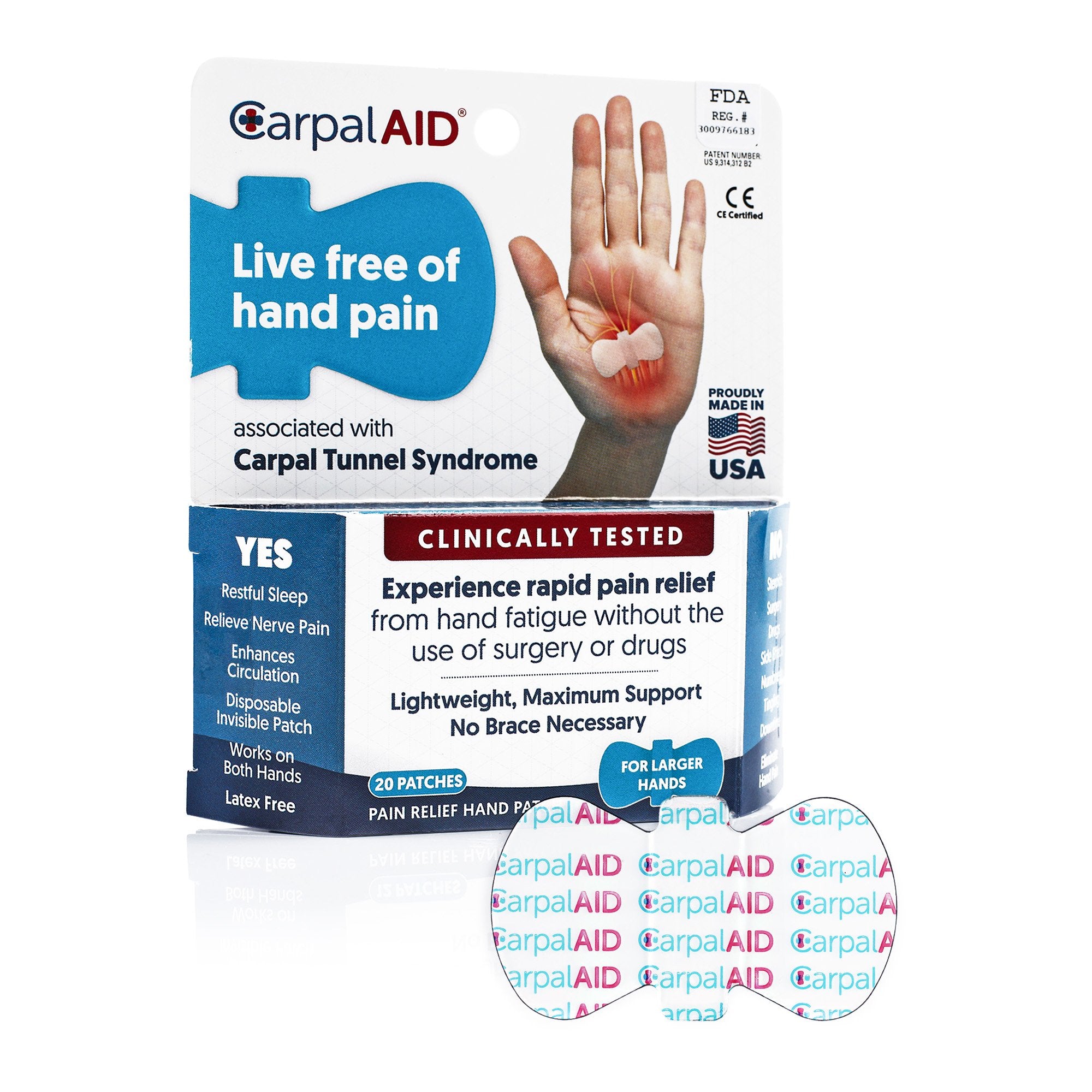 CarpalAid® Patch Hand-Based Carpal Tunnel Support, Small (20 Units)