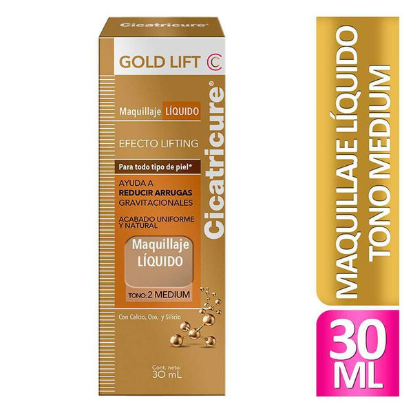 Cicatricure Liquid Makeup Gold Lift Medium ( 30Ml/1.01Fl Oz) with SPF 15 Hydration, Anti-Aging & 3 Shades -
