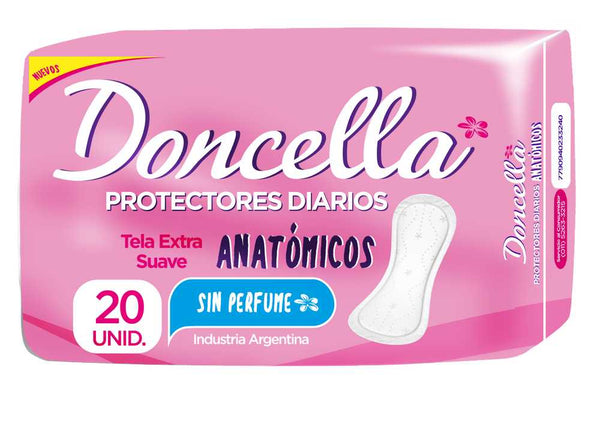 Doncella Anatomical Daily Protections - 20 Units of Soft, Breathable, Absorbent Pads with Odor Control and Leakage Protection