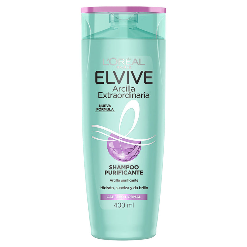 Elvive L'Oreal Paris Purifying Clay Shampoo - 400ml/13.52fl oz - Soft, Light Finish, Suitable for All Hair Types