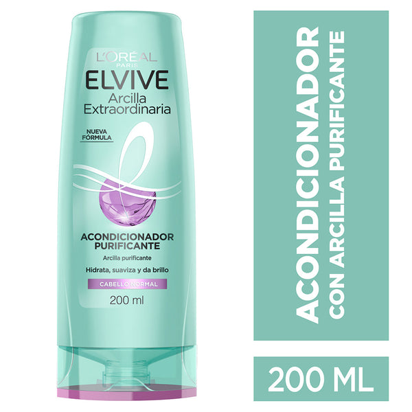 Elvive Loreal Paris Purifying Clay Conditioner - 200ml/6.76fl Oz - No Parabens, Silicone, Sulfates, Dyes - Anti-Frizz Effect - Hair Soft & Supple
