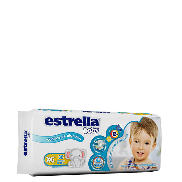 Estrella Baby Unisex Nappies Caress Cotton Xg (12-15 Kg) - 36 Units - Ultra Absorbent, Anti-Spill, Hypoallergenic & More