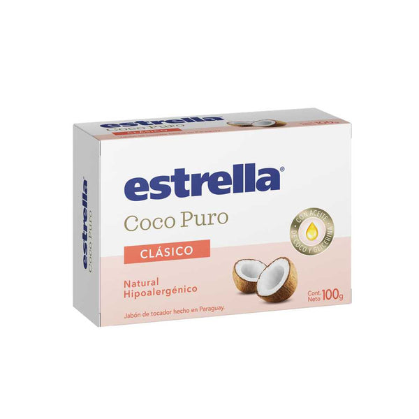 Estrella Coco Classic Toilet Soap 100Gr - Natural Coconut Oil, Moisturizing, Anti-Bacterial & Hypoallergenic - Cruelty Free