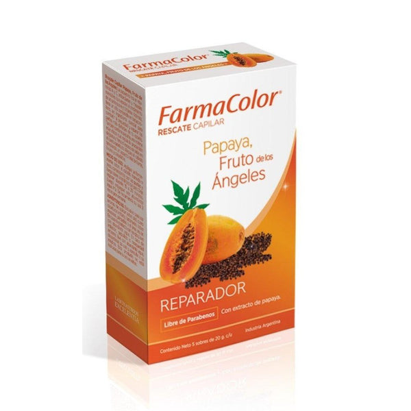 Farmacolor Papaya Hair Rescue (5 Envelopes - 20 Gr / 0.70Oz Ea.)‚ Nourish, Repair and Brighten Hair with Rich Vitamins & Minerals