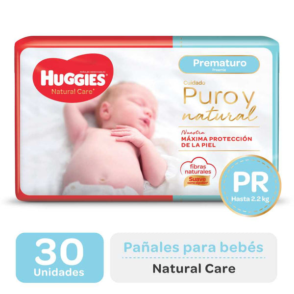 Huggies Natural Care Diapers - Up to 10 Hours of Dryness, Hypoallergenic, 30 Units (Up to 2.2 Kg)