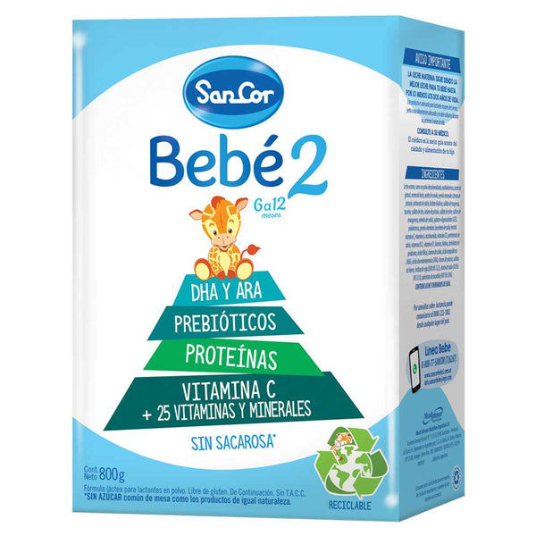 SANCOR BABY 2 POWDER (800gr/27.05oz): Essential Vitamins, Minerals, Probiotics, DHA/ARA for Brain & Eye Development - Non-GMO, No Artificial Colors/Flavors